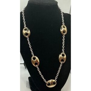 20" Gold & Silver Tone Oval Link Necklace Mixed Metal‎ Statement Chain